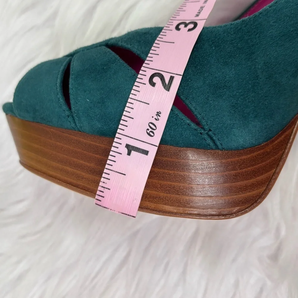 NIB New with‎ Box Trina Turk Joni Platform Suede Heels in Aqua Bloom Size 7.5